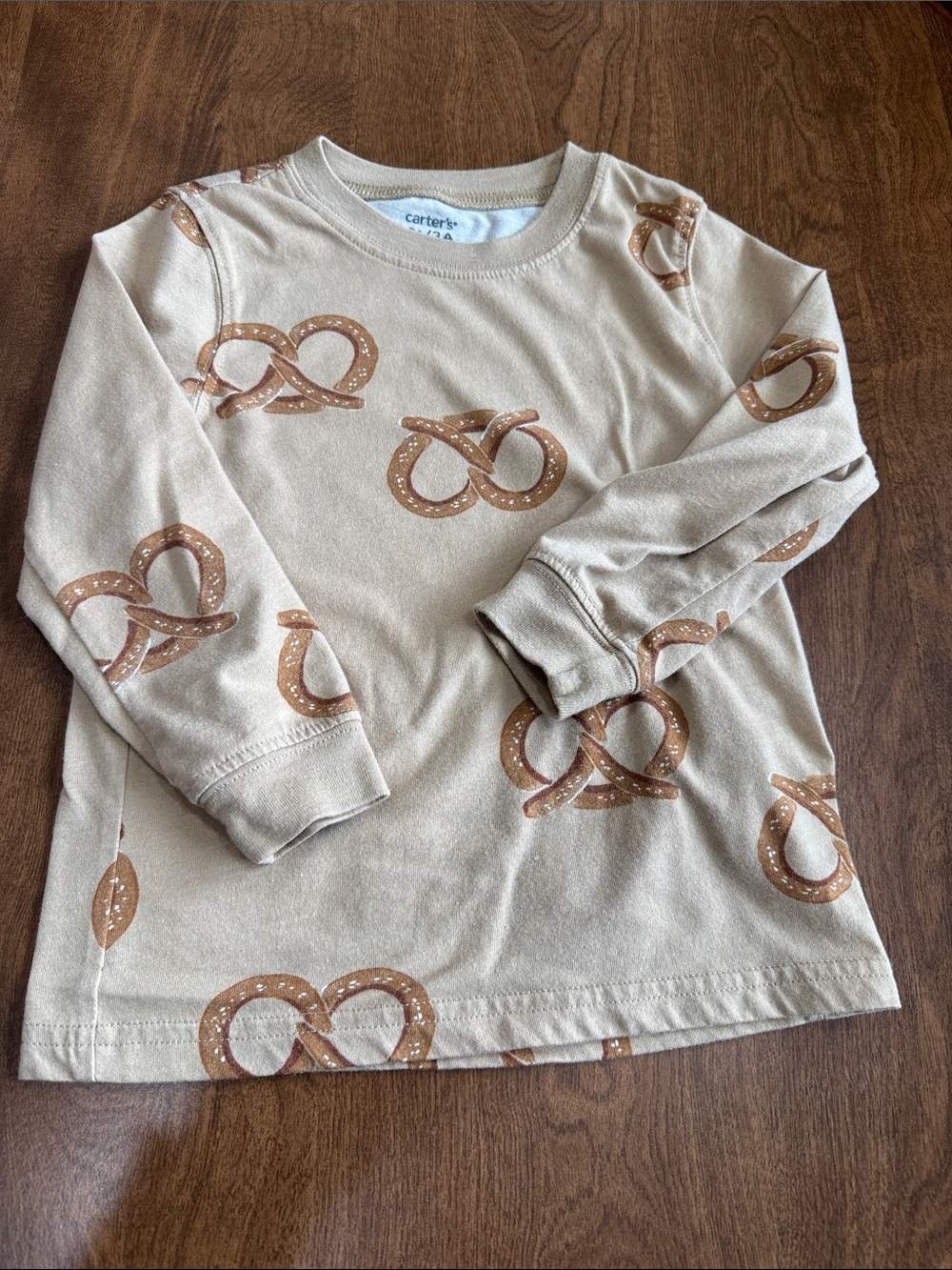 Carter's Beige Long-Sleeve Tee with Brown Pretzel Print